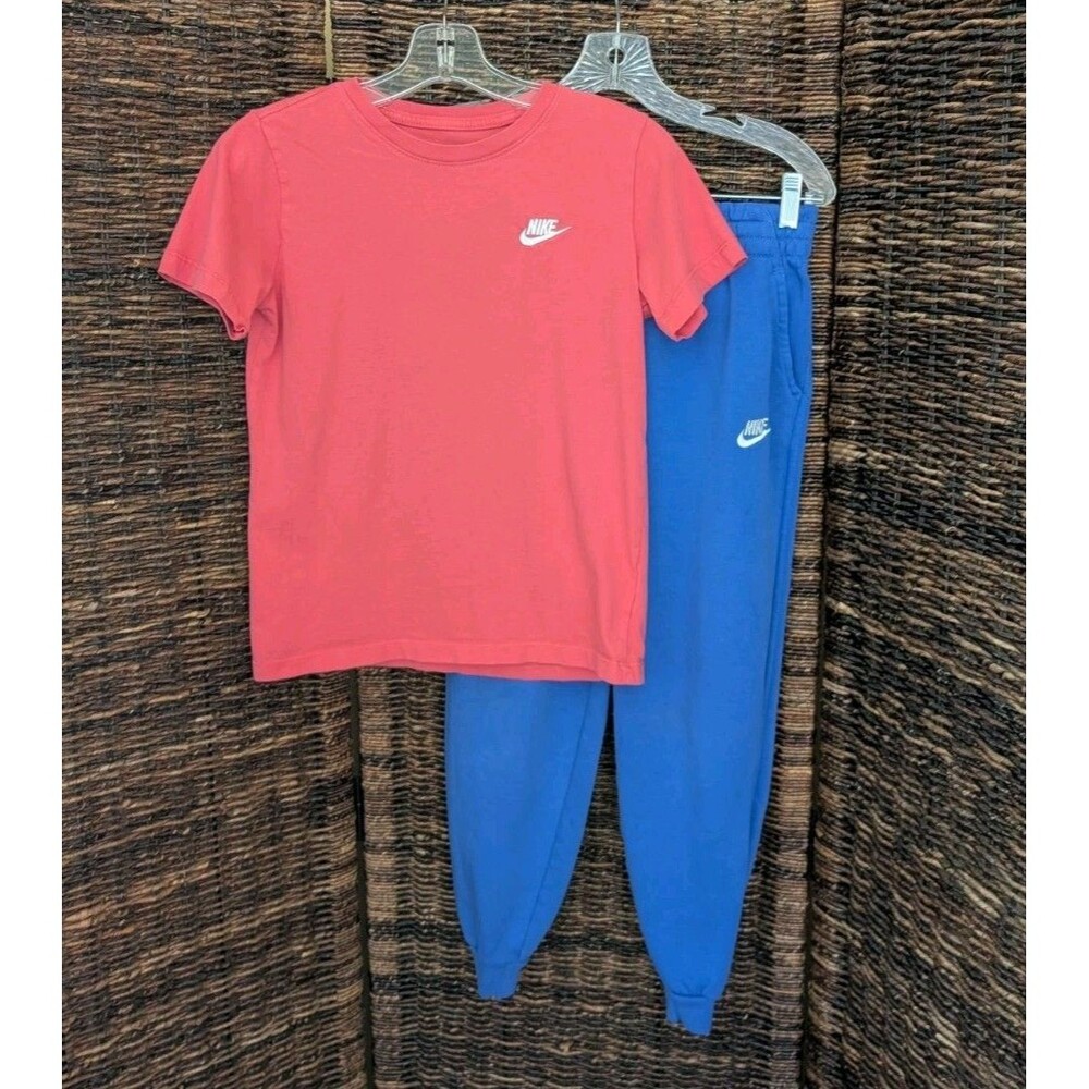 Nike Kids Sweat Pants Tee Shirt Set Girls Large Pink Periwinkle Backโ To School